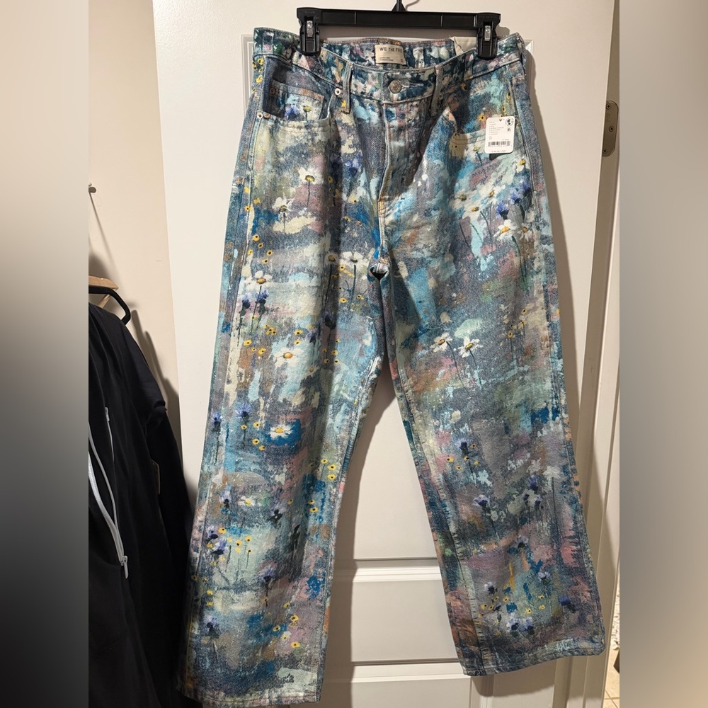 Free People Tennessee Low Rise Illusion Jeans 🌼 Hand Painted Size 32